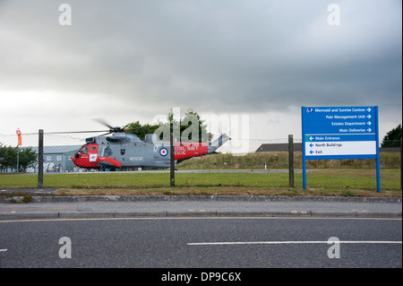 Navy Rescue Helicopter Royal Cornwall Hospital Truro Cornwall UK Stock Photo