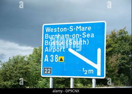 Burnaham-On-Sea Bristol Airport A38 Motorway sign Stock Photo