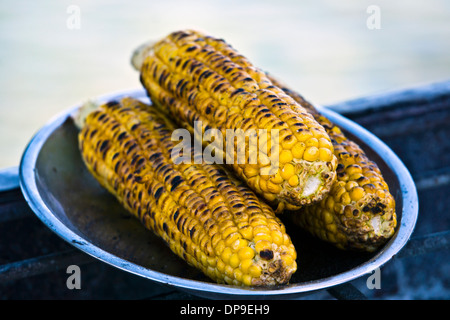 Roasted trio of corn on the cob. Stock Photo
