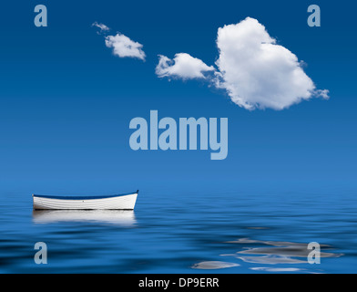 Boat alone on the ocean - peace, tranquillity, loneliness concept image Stock Photo