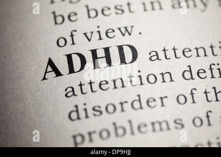 Fake Dictionary, Dictionary definition of the word ADHD. Attention deficit hyperactivity disorder Stock Photo