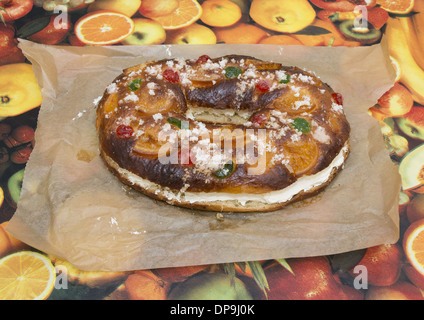 A freshly baked homemade king cake which is associated with the festival of Epiphany in the Christmas season in many countries Stock Photo