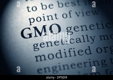 Fake Dictionary, Dictionary definition of the word genetically modified organism. Stock Photo