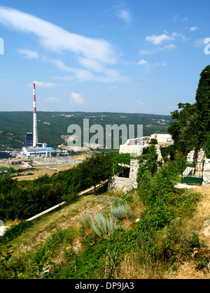 Coal fired power station Plomin Istria Croatia Europe view from village Stock Photo