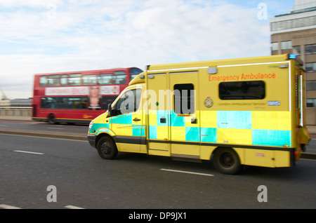 Ambulance in London (going over London Bridge). Stock Photo