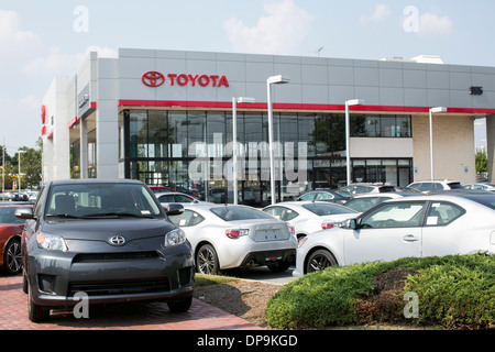 A Toyota and Scion dealer lot in suburban Maryland.  Stock Photo