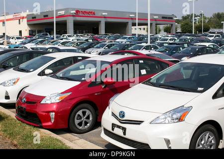A Toyota and Scion dealer lot in suburban Maryland. Stock Photo