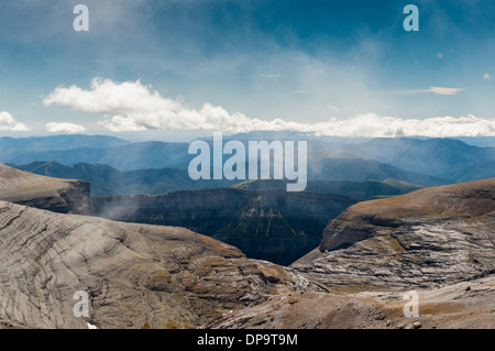 View towards the Ordesa Valley from Le Doigt Pointe Bazillac in the French / Spanish Pyrenees Stock Photo