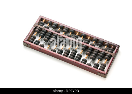 Old wooden abacus on white background Stock Photo