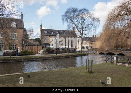 River scene at Bourton-on-the-water, Cotswolds, Gloucestershire. Stock Photo