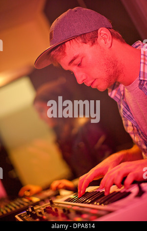 Young man in college recording studio Stock Photo