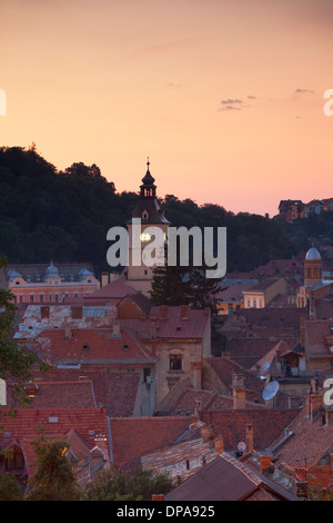 View of Brasov at sunset, Transylvania, Romania Stock Photo