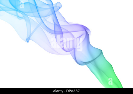 Colorful smoke on white background. Smooth waves, spectrum colors.