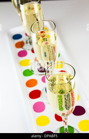 Four Glasses of Champagne on a tray on New Years Eve 2013 Stock Photo