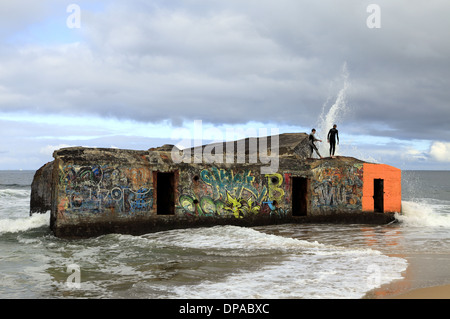 Blockhouse the Second World War on the Beach  La Piste in Capbreton, Les Landes, France Stock Photo