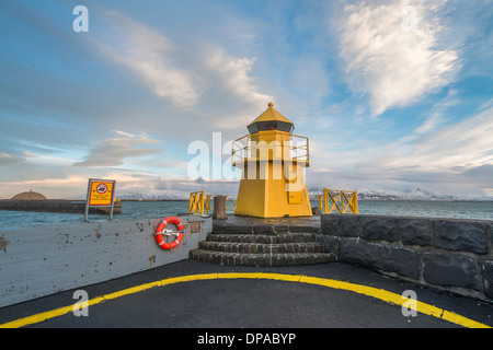 Navigational light in the harbor in Reykjavik, Iceland Stock Photo