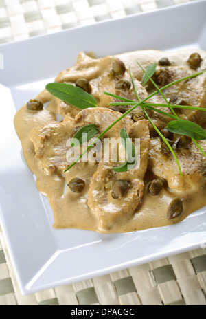 Vitello tonato, veal in tuna sauce with capers Stock Photo