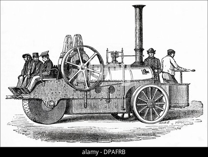 History. Transport. Old vehicle. Steam automobile. Engraving, 19th ...