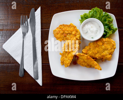 Fried chicken meat on plate, proper for menu design Stock Photo