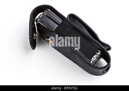 steel folding multitool isolated on a white background Stock Photo