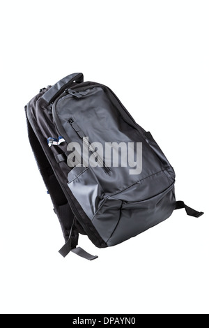 man's black backpack isolated on white background Stock Photo