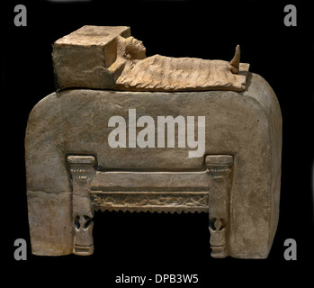 Cinerary Funerary Burial Urn ( Display of a body on the funerary bed ) 510 BC Cerveteri Etruscan Necropolis Tuscany Italy Stock Photo