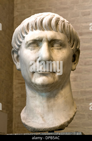 Emperor Trajan (reign 98–117 AD), of the Decennalia portrait type dating to circa 108 AD, on display at the Glyptothek in Munich, Germany. Stock Photo