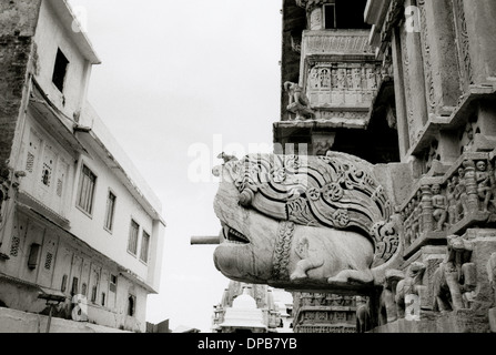 Jagdish Temple in Udaipur in Rajasthan in India in South Asia. Dragon Sculpture Exterior Beauty God Deity Stone Gargoyle Stock Photo