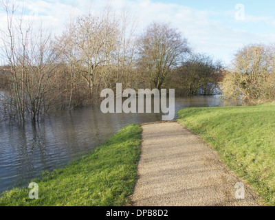 Flooded footpath in Bradville, Milton Keynes, Buckinghamshire, England. Stock Photo