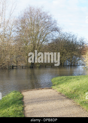 flooded footpath in Park, Bradville, Milton Keynes, Buckinghamshire. Stock Photo