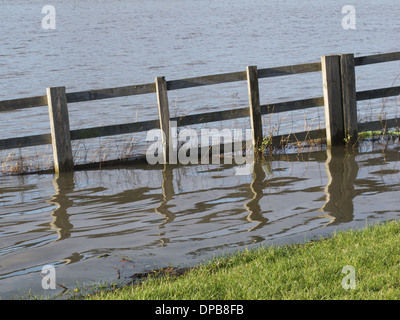 Flooded footpath in Bradville, Milton Keynes, Buckinghamshire, England. Stock Photo