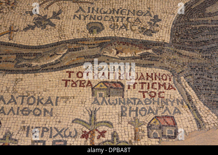 Detail of the mosaic map of the Holy Land in St George's Church, Madaba, Jordan Stock Photo