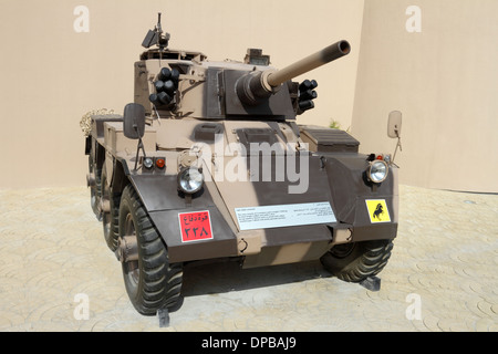 Six-wheeled Saladin FV 601 armoured car outside the Military Museum, Riffaa, Kingdom of Bahrain Stock Photo