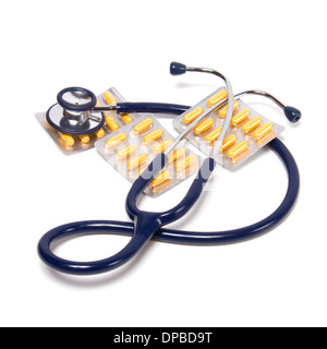 stethoscope and tablets isolated on white background Stock Photo - Alamy