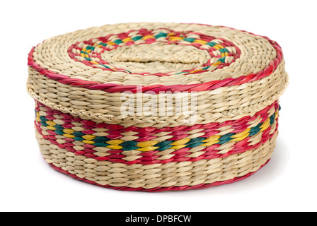 Small closed wicker box isolated on white Stock Photo