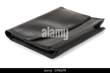 Leather black documents pouch isolated on white Stock Photo