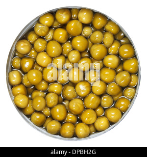above view of canned green peas in tin Stock Photo