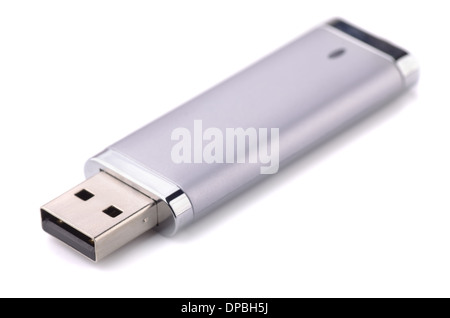 Silver USB flash drive isolated on white Stock Photo
