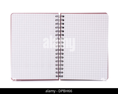 Open blank checked notebook isolated on white background cutout Stock Photo