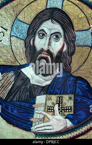 Jesus Christ Pantocrator Portrait Holding the Bible c11th Byzantine Mosaic Daphni Monastery or Daphne Monastery Athens Greece Stock Photo