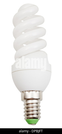 energy-saving helical fluorescent lamp on white background Stock Photo