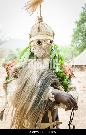 Bassari celebration with dancers on traditional clothes, Ethiolo village, Bassari country, Senegal, Africa. Stock Photo