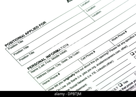 Empty application form for a new job. Stock Photo