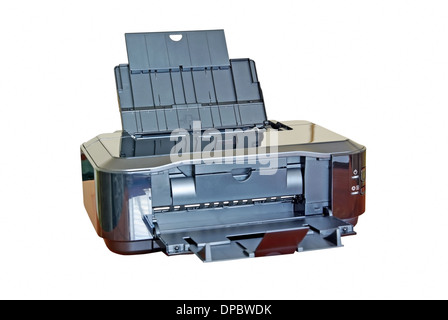 Black inkjet printer isolated on white. Stock Photo