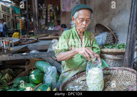 Woman selling veggies, street markets of Yogyakarta, Indonesia, Asia Stock Photo