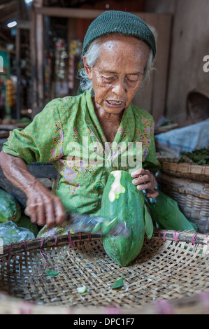 Woman selling veggies, street markets of Yogyakarta, Indonesia, Asia Stock Photo