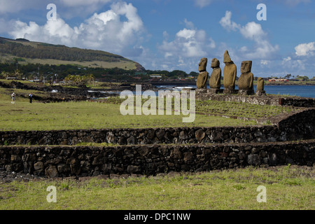 Ahu Vai Ure moai at Tahai Ceremonial Complex, Easter Island, Chile Stock Photo