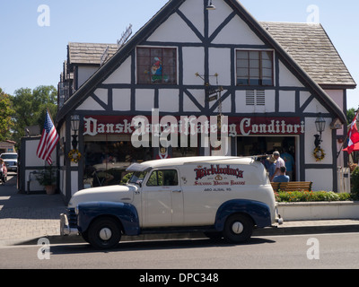 An historic Chevrolet van outside Birkholm's Bakery & Cafe, Solvang in the Santa Ynez Valley, California. A Danish style town Stock Photo