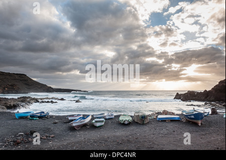 Sunset on the beach, Canary Islands, Lanzarote, Spain, Europe Stock Photo