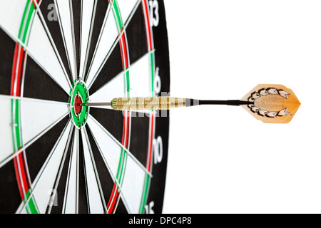 Bulls eye target with dart on white background Stock Photo